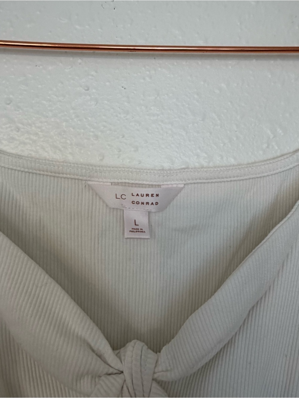 LC Lauren Conrad white Knot-Front Puff Sleeve Bodysuit large - Picture 2 of 6